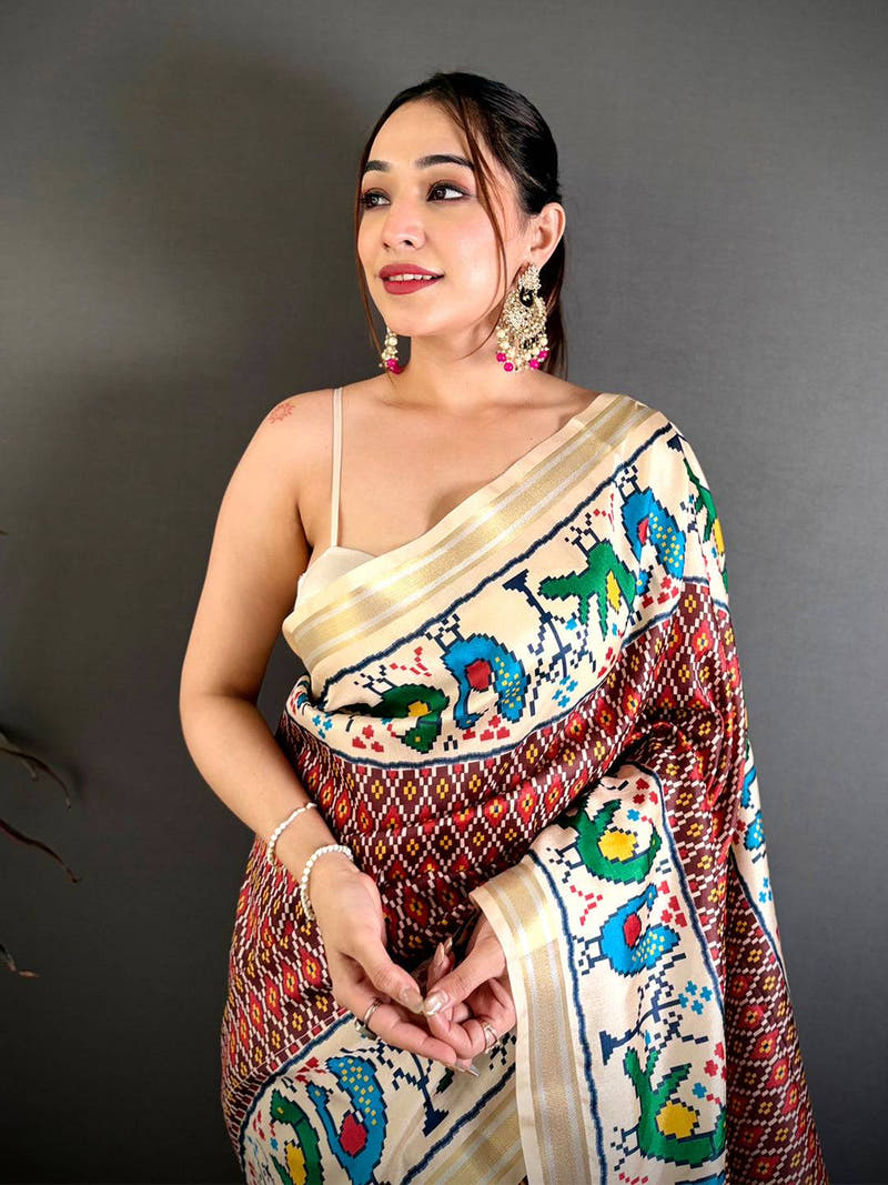 Maroon Soft Kanchi Silk Ikkat Patola Saree