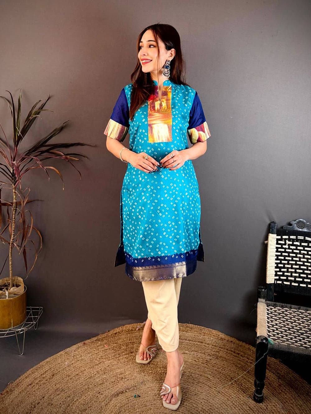 Soft Dola Silk Collar Neck Kurti