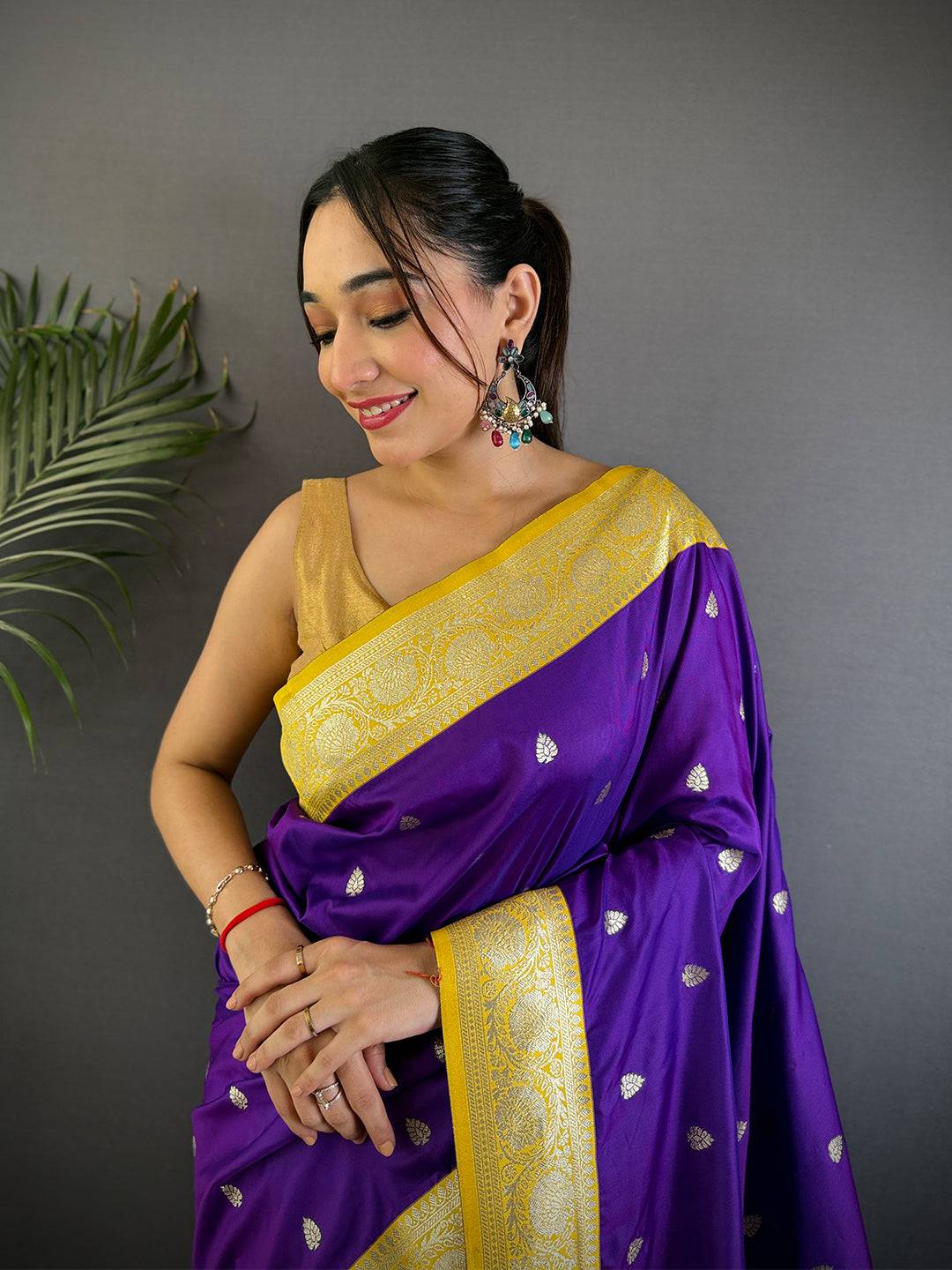Purple Soft Silk Feather Saree