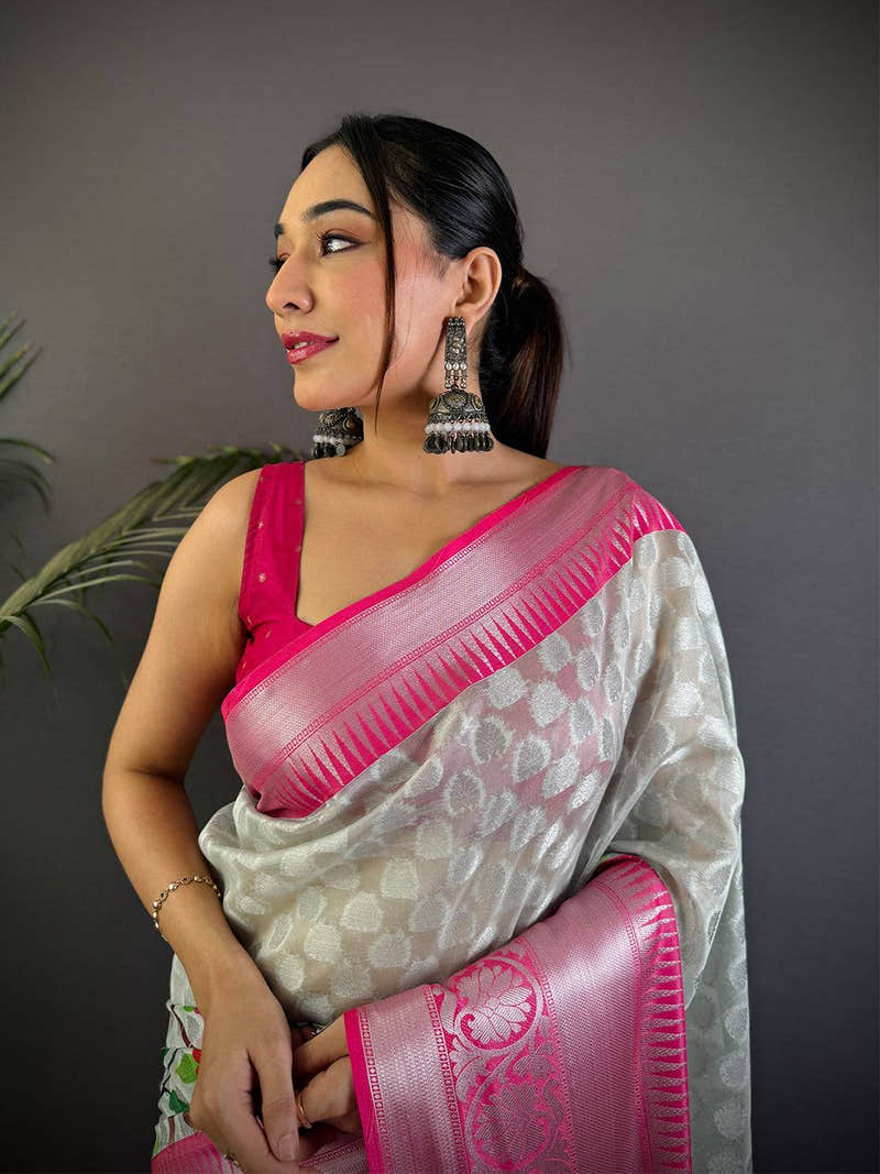Ethereal White Kora Tissue Saree
