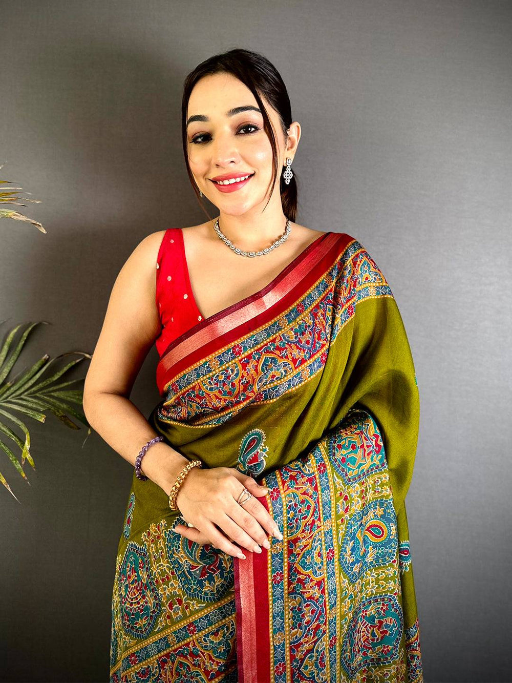 Green Kalamkari Pashmina Cotton Saree
