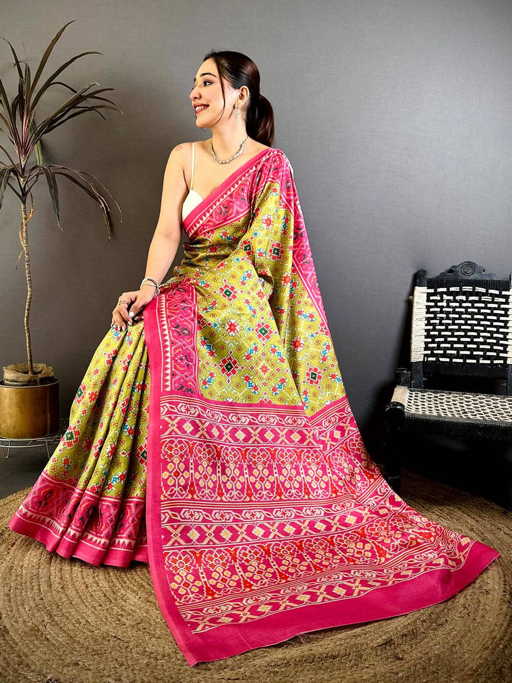 Opulent Ikkat Printed Tussar Saree