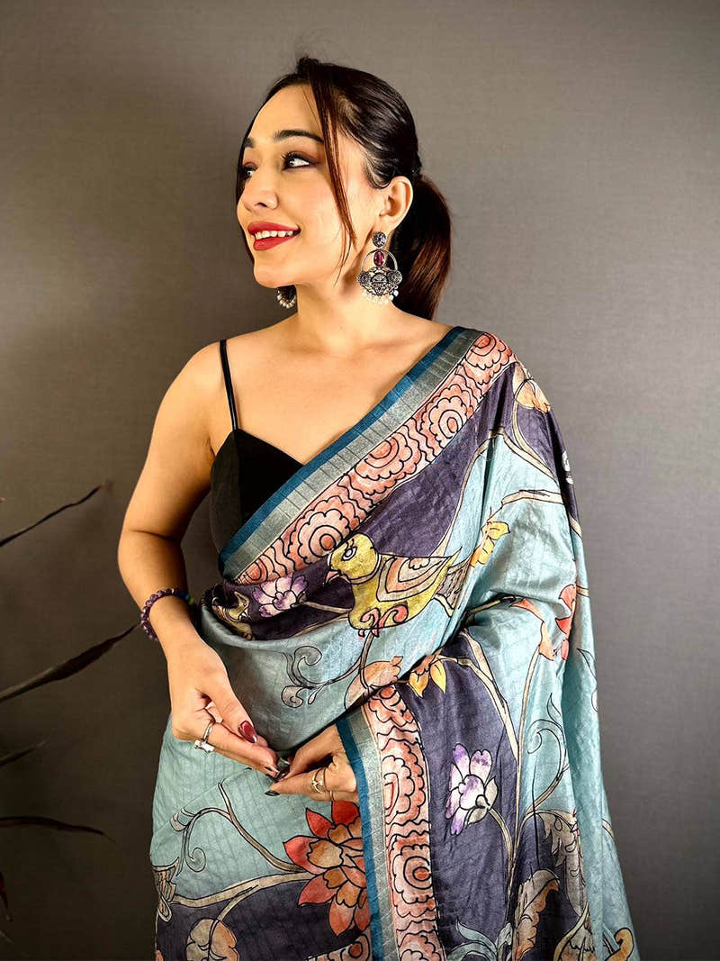 Classic Tussar Kalamkari Art Saree