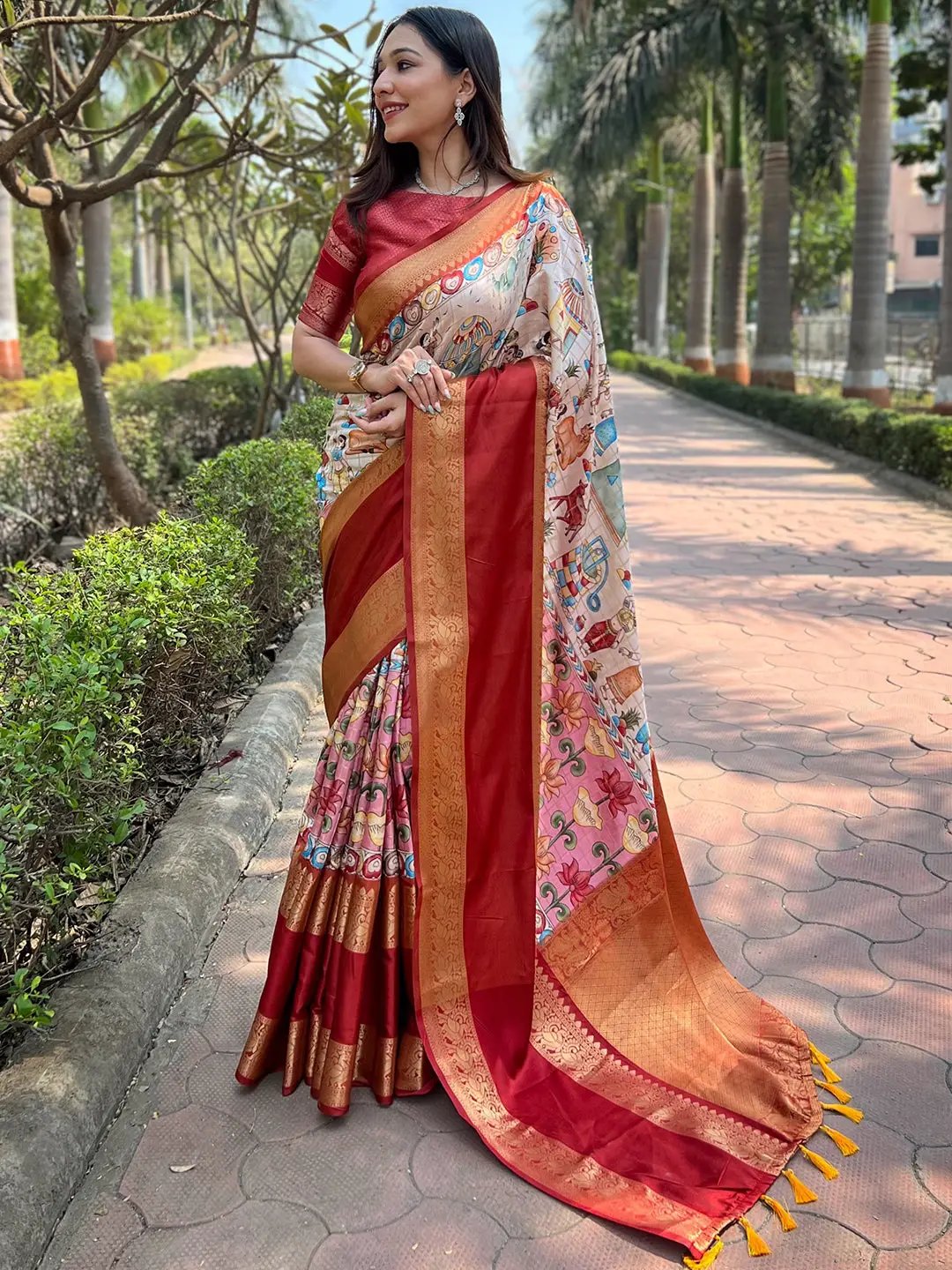 Elegant Banarasi silk saree with intricate design and double border