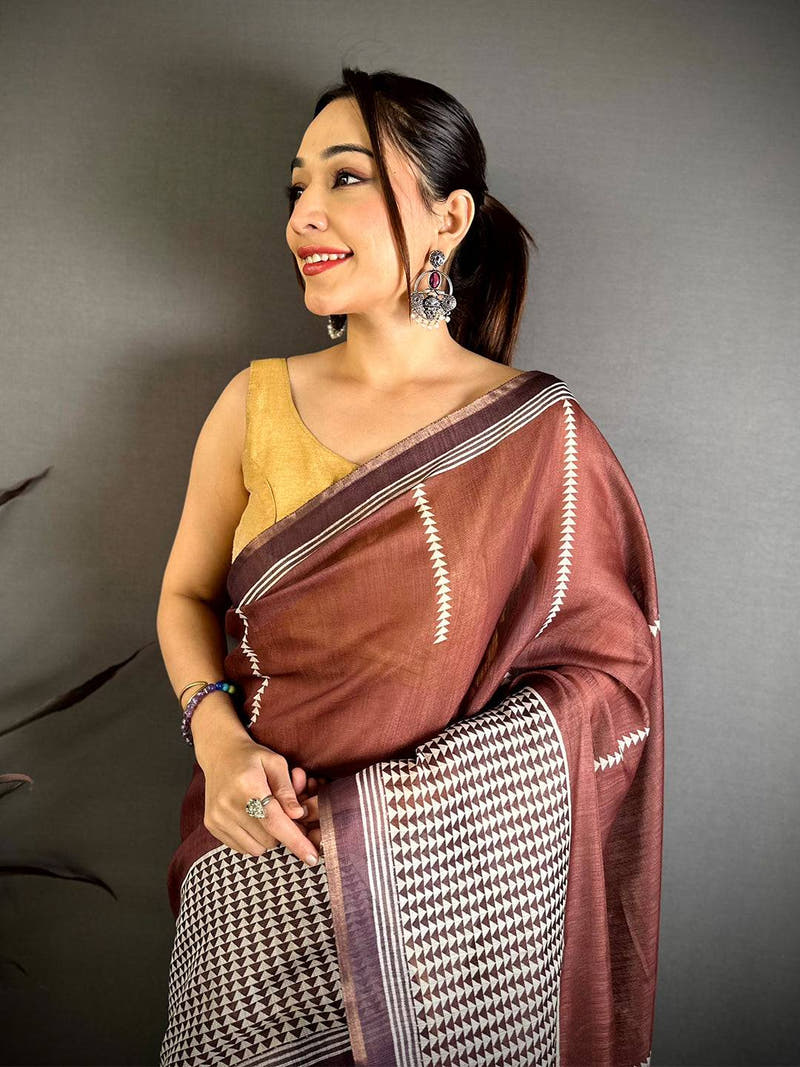 Classic Stripe Linen Chanderi Saree