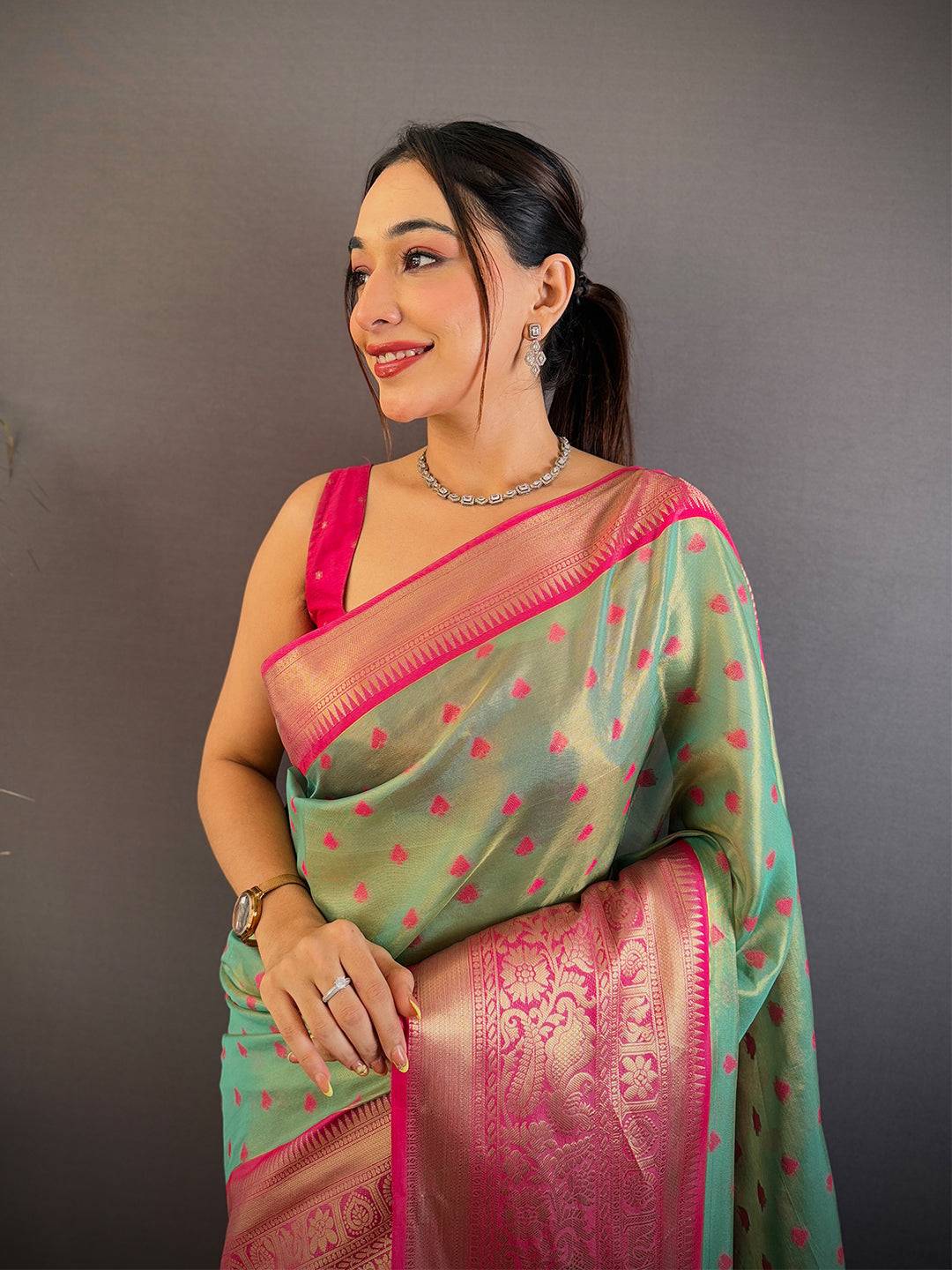 Pista Kanjivaram Zari Tissue Saree