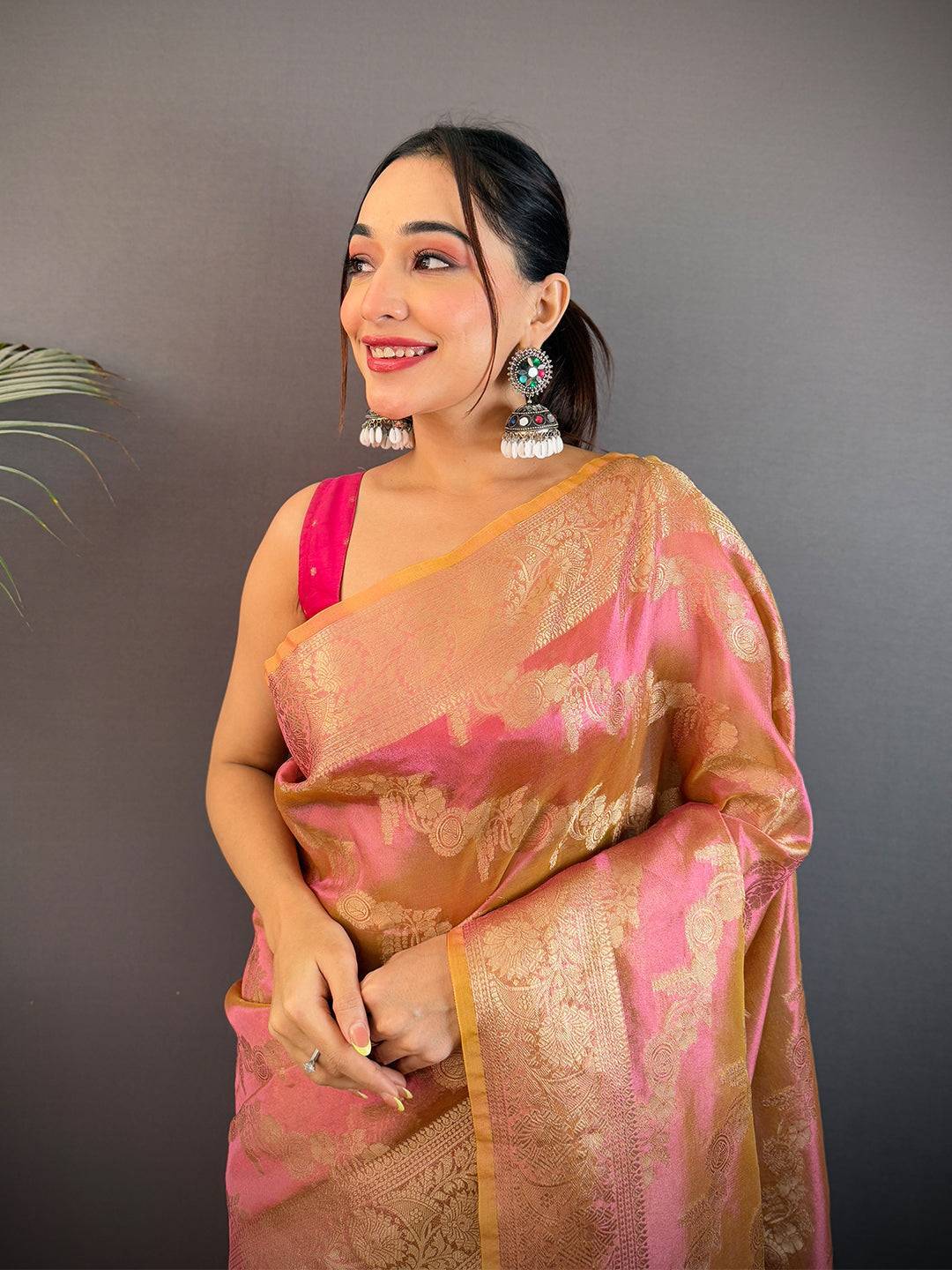 Rust Radiant Dual Tone Tissue Silk Saree