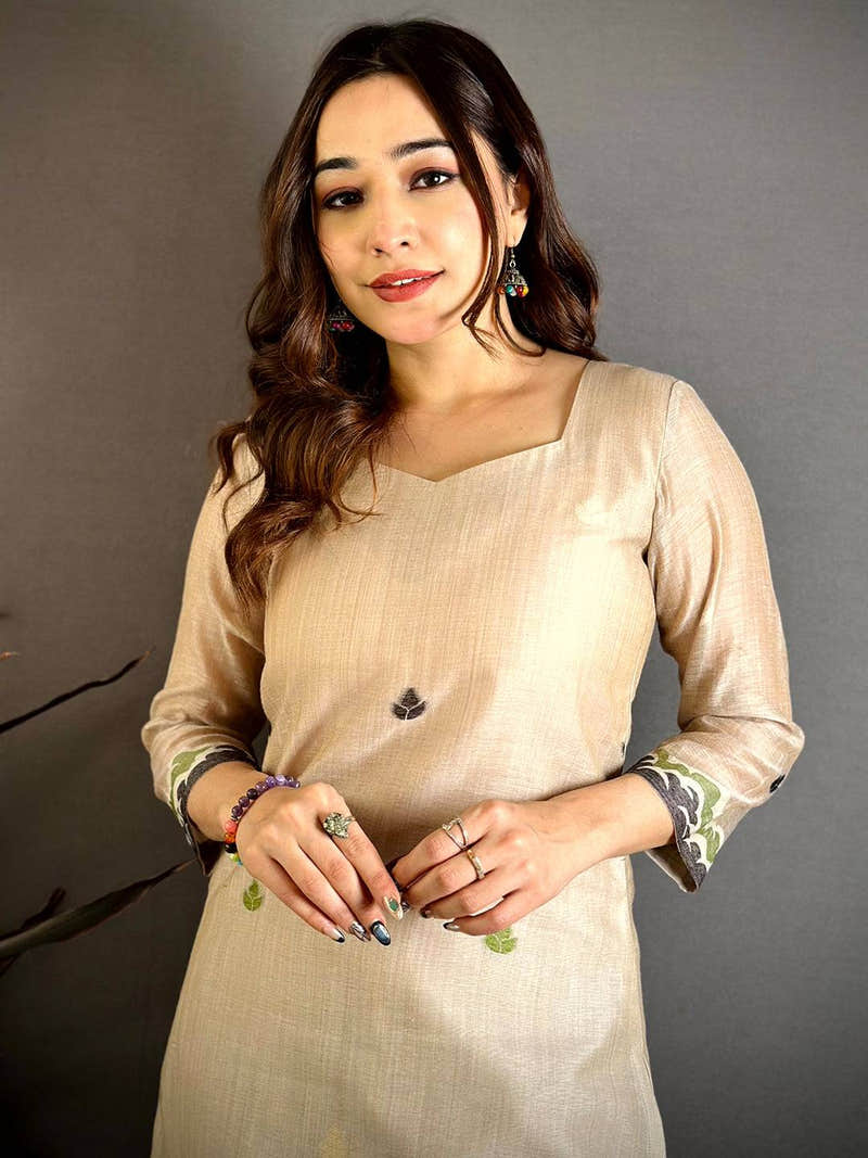 Classic Taupe Floral Cotton Dress