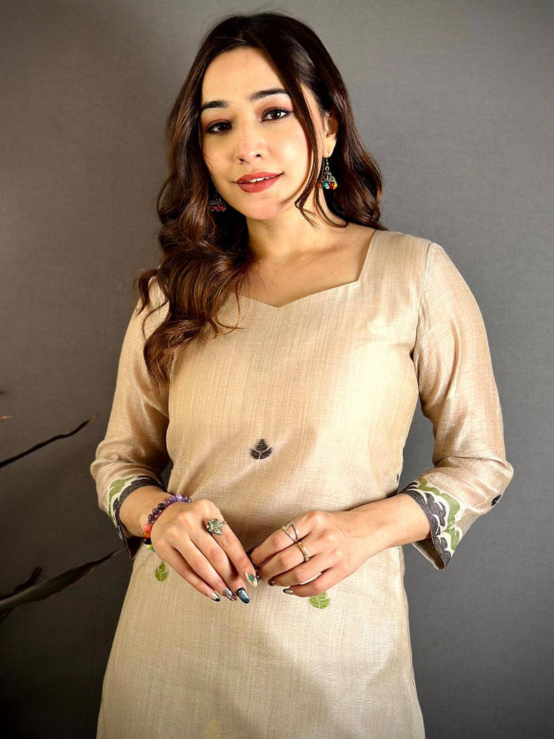 Classic Taupe Floral Cotton Dress