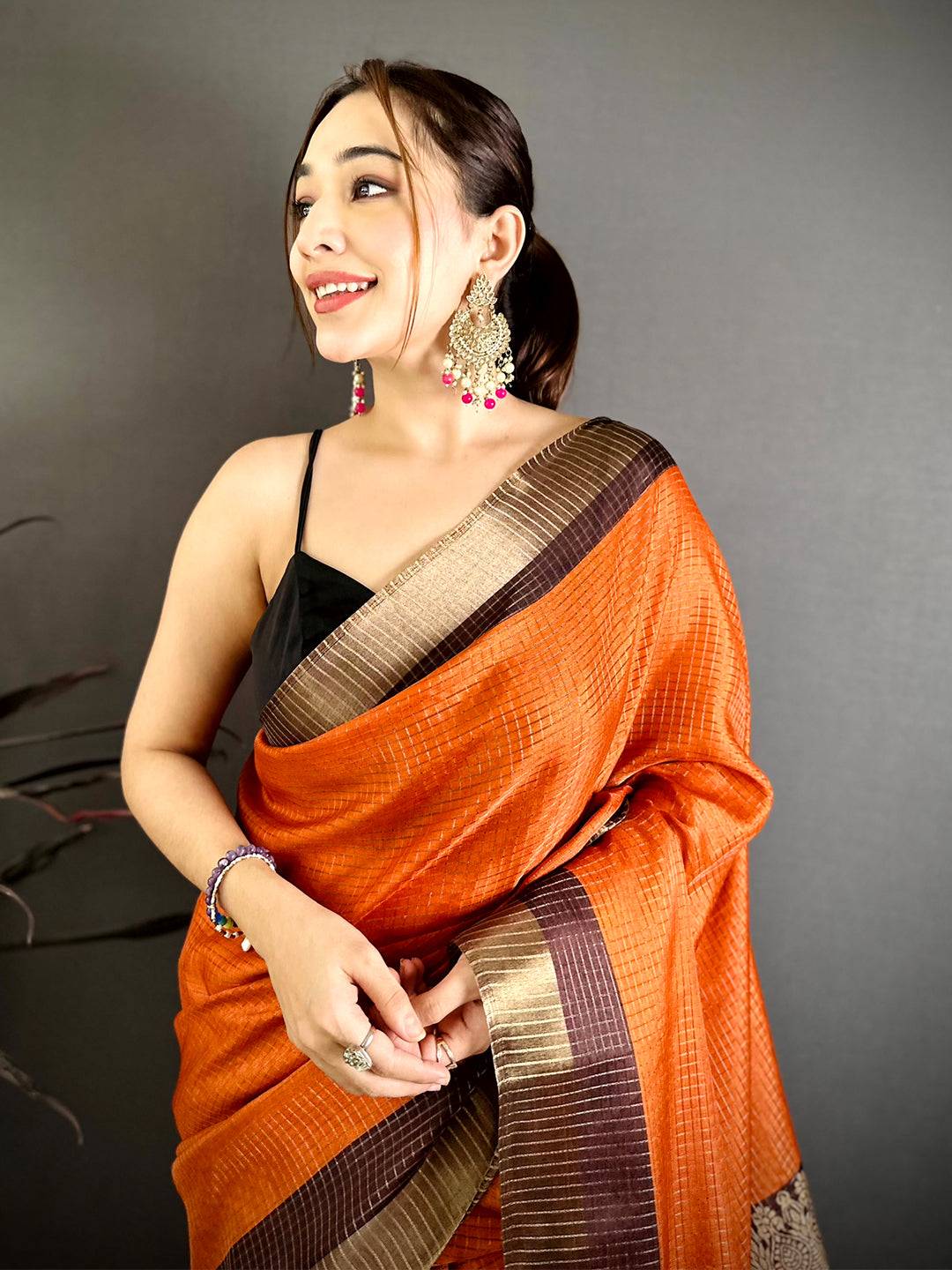 Royal Dusty Tone Tussar Zari Chex Saree