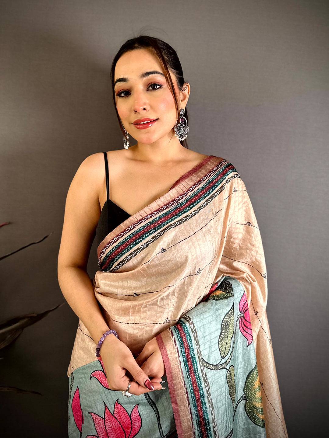 Royal Madhubani Katha Effect Tussar Saree