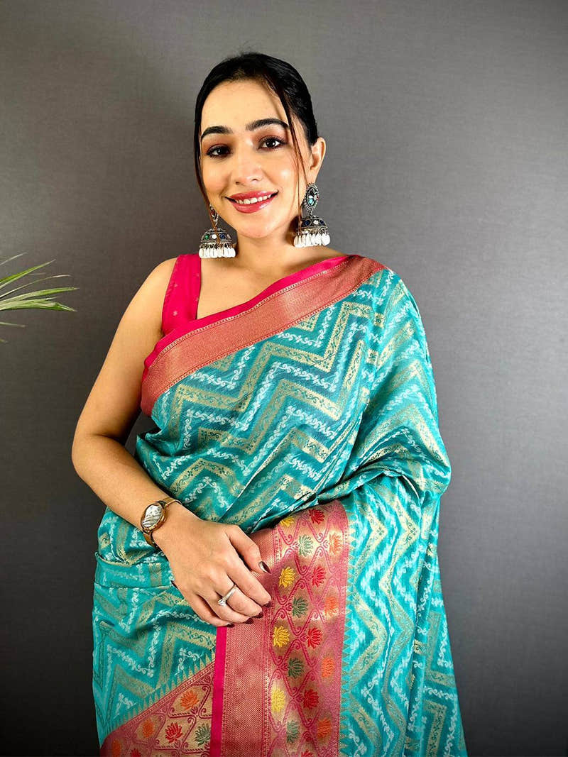 Rama Banarasi Zig Zag Katan Silk Saree
