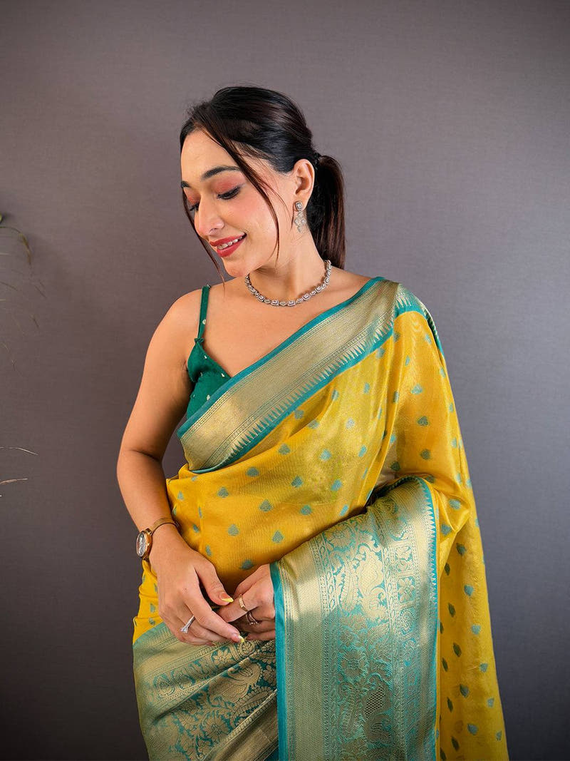 Yellow Kanjivaram Zari Tissue Saree