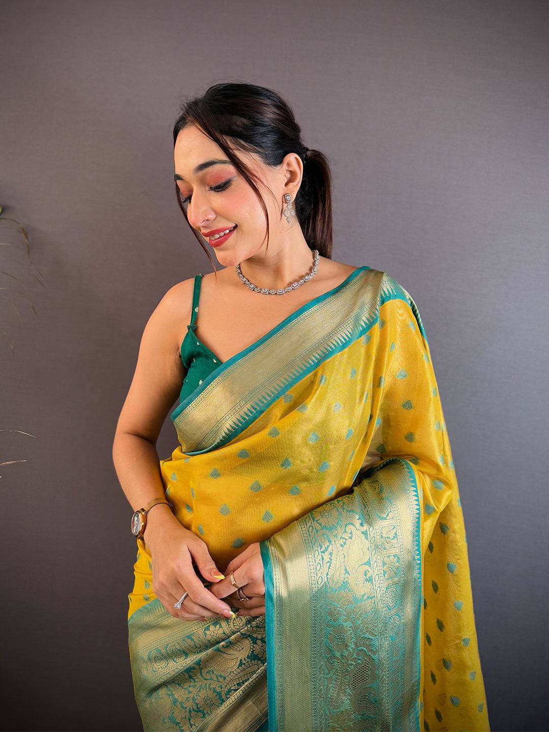 Yellow Kanjivaram Zari Tissue Saree