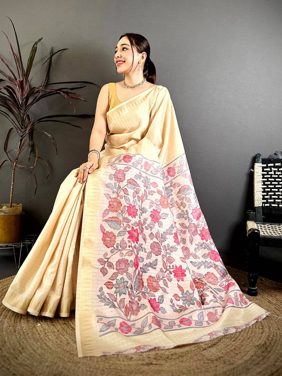 Royal Yellow Kalamkari Pallu Saree