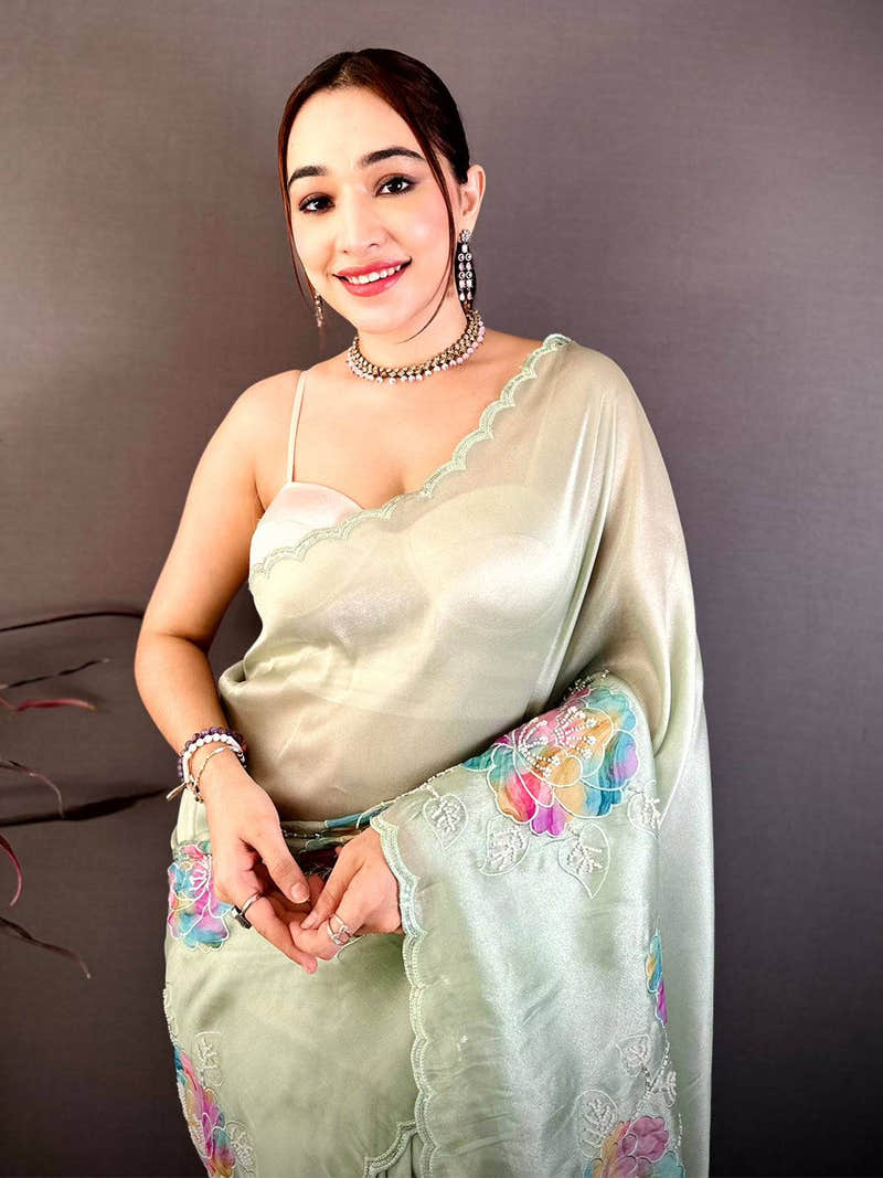 Elegant Applique Pearl Embroidered Saree