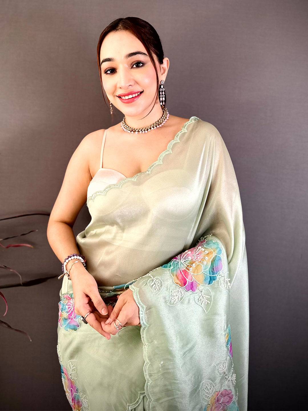 Elegant Applique Pearl Embroidered Saree