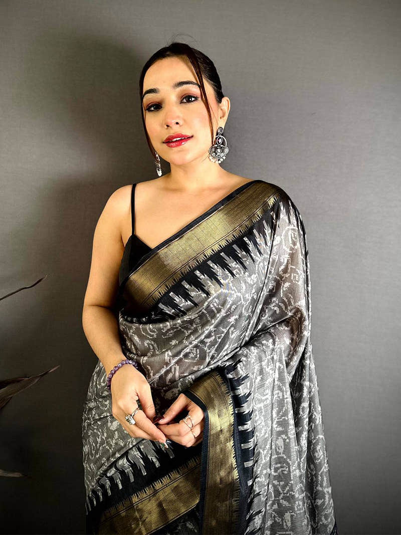 Black Pearl Ikkat Dola Silk Saree