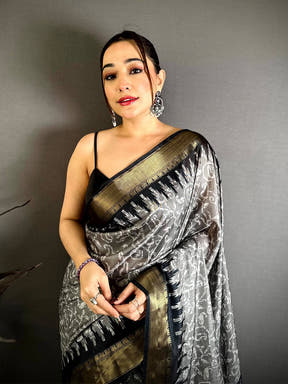 Black Pearl Ikkat Dola Silk Saree