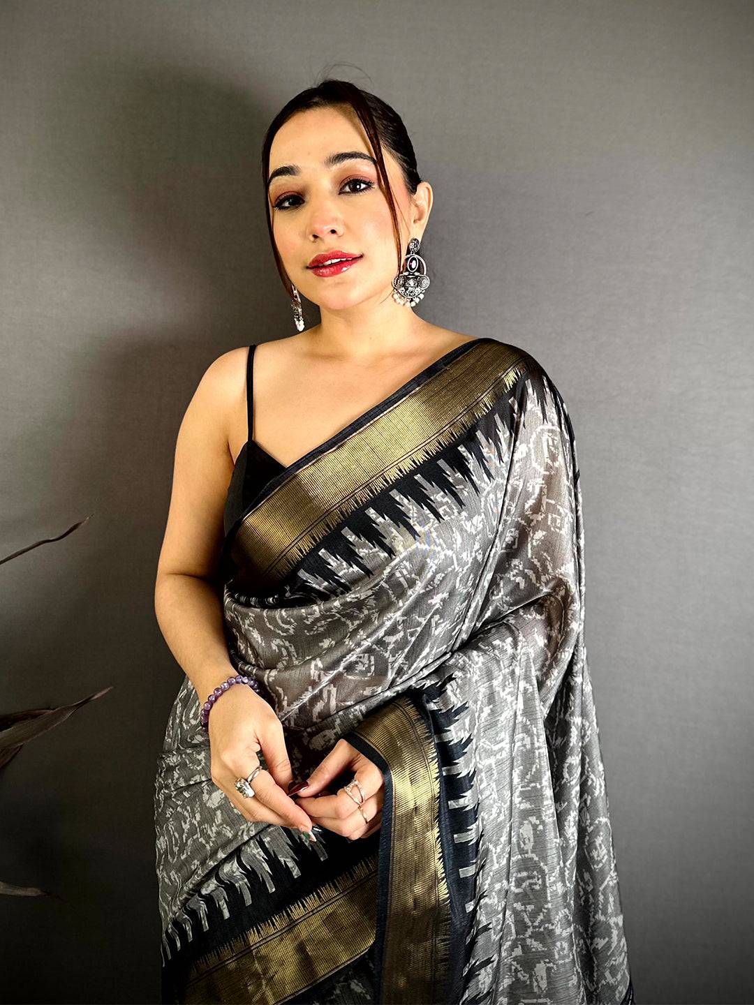 Black Pearl Ikkat Dola Silk Saree