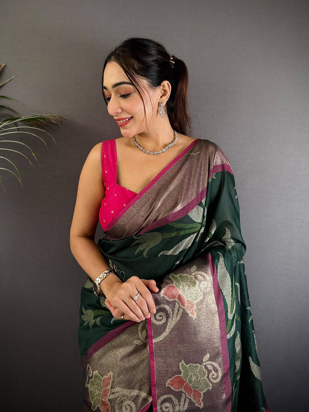 Green Soft Chanderi Pochampally Ikkat Saree Online Vastranand