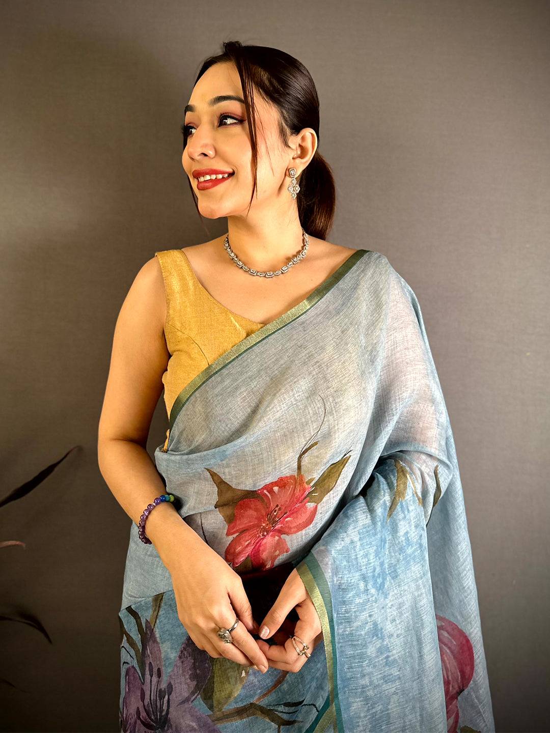 Graceful Kalamkari Linen Chanderi Saree