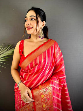 Pink Banarasi Lehriya Katan Silk Saree

