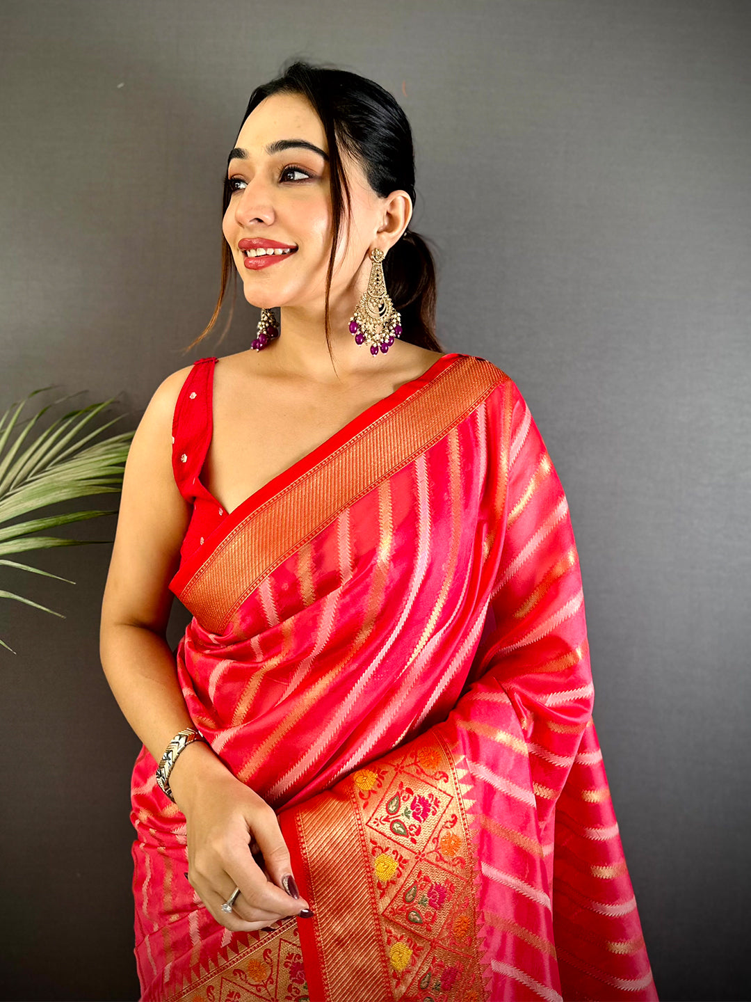 Pink Banarasi Lehriya Katan Silk Saree
