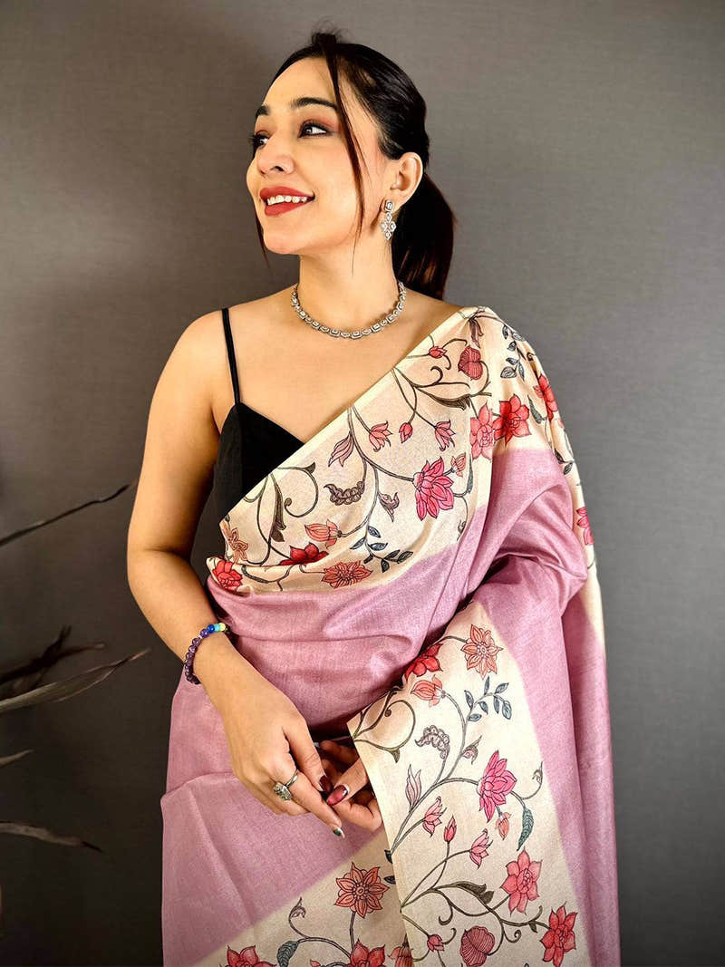 Radiant Floral Border Tussar Saree