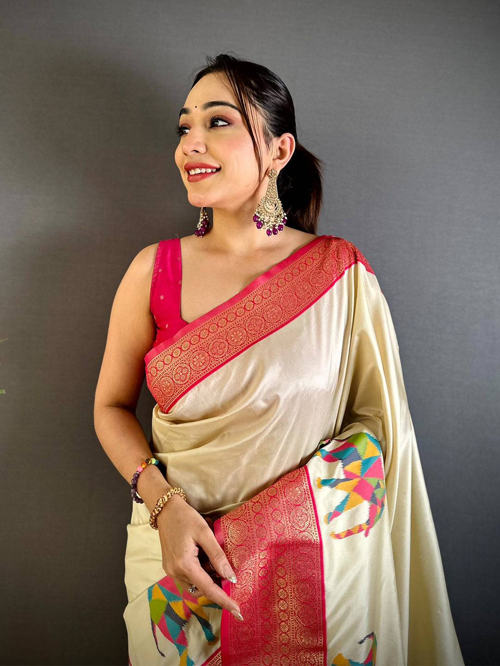 Elephant Ikkat Banarasi Soft Silk Saree