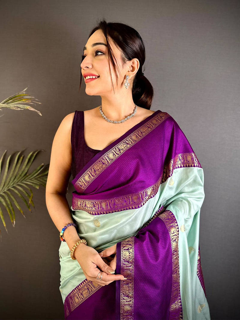 Mint Green Gadhwal Pure Soft Silk Saree