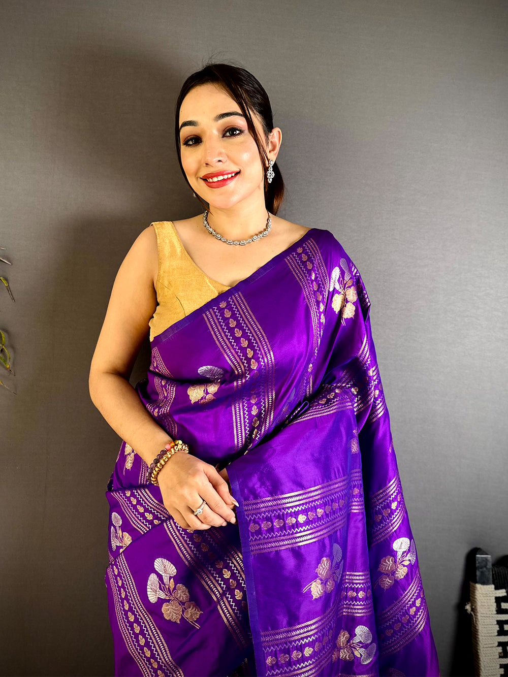 Purple Sona Chandi Striped Silk Saree