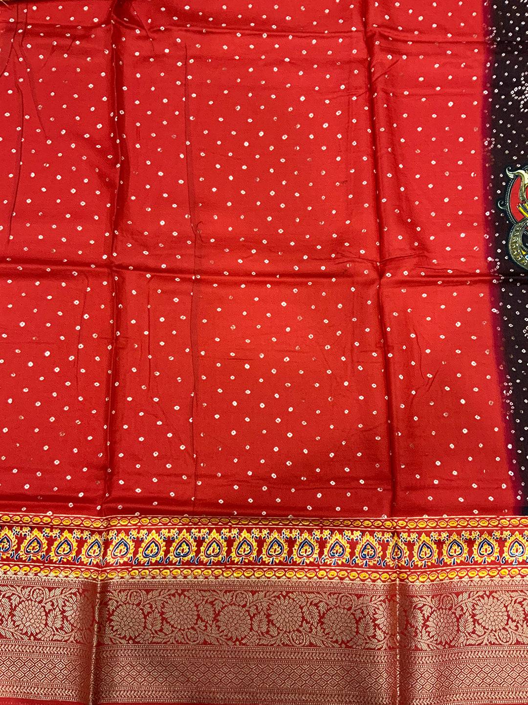 Brown Dola Silk Bandhej Saree