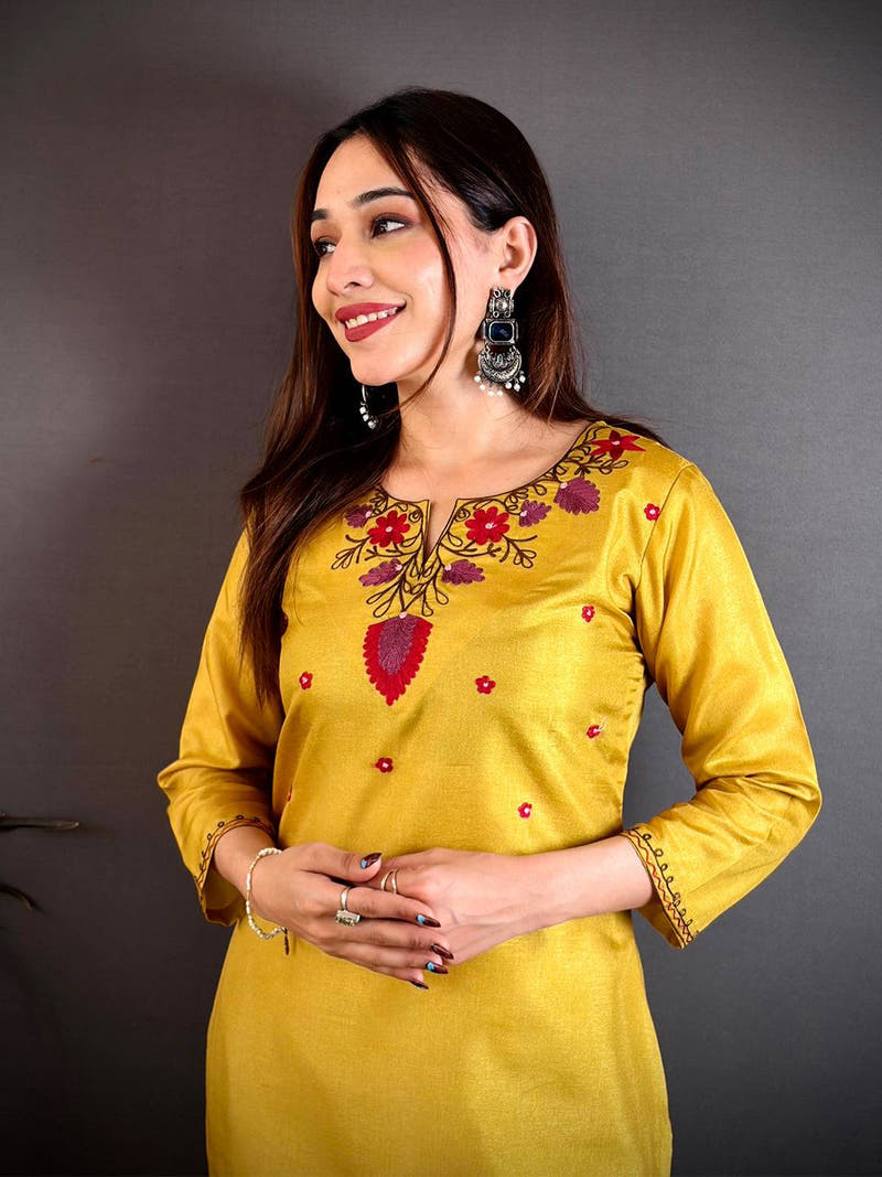 Manipuri Ari Work Round Neck Kurti