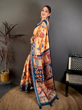 Radiant Bright Pen Kalamkari Tussar Saree