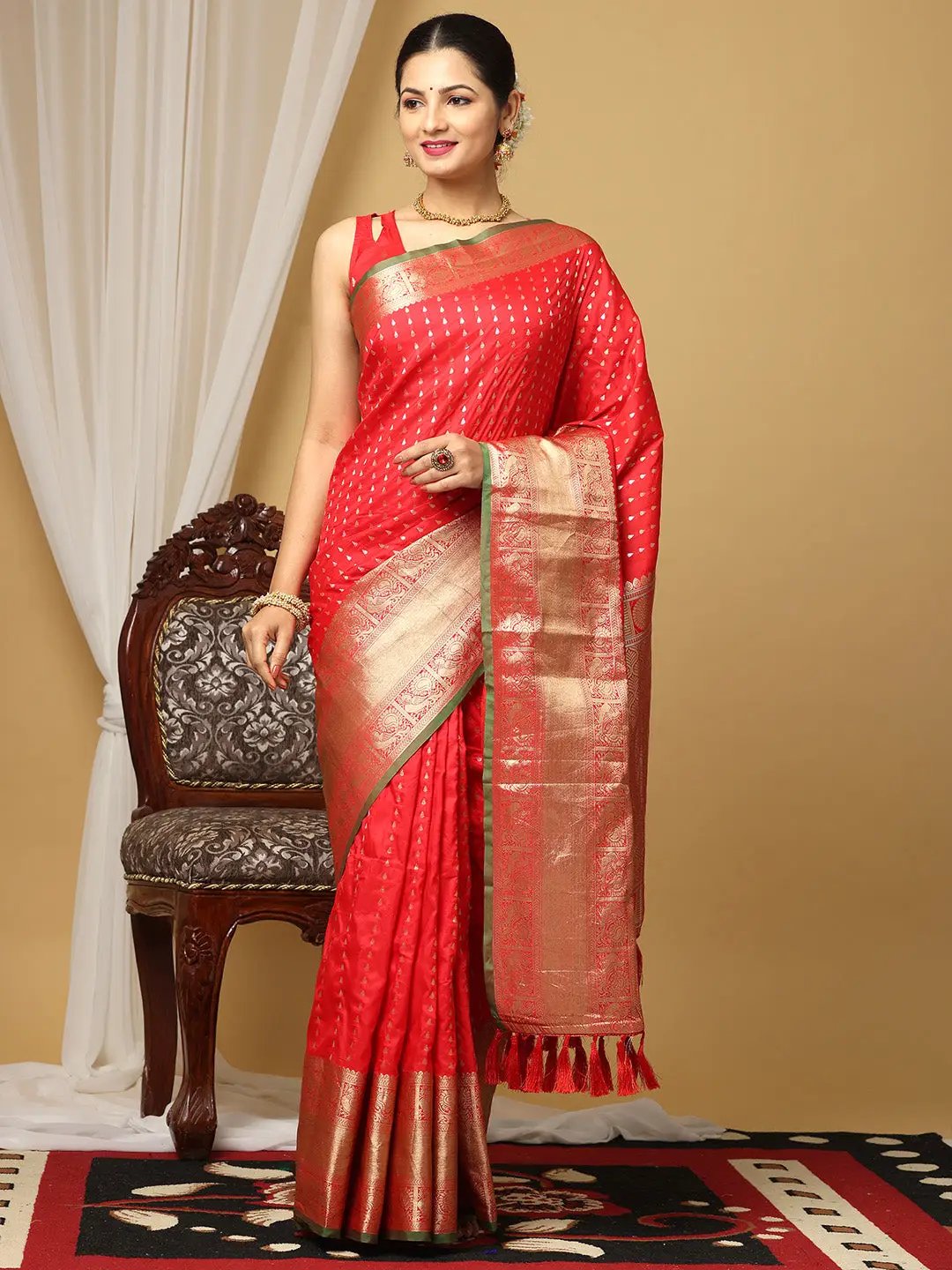 Pure Banarasi Katan Silk Kanchi Zari Weaving Saree