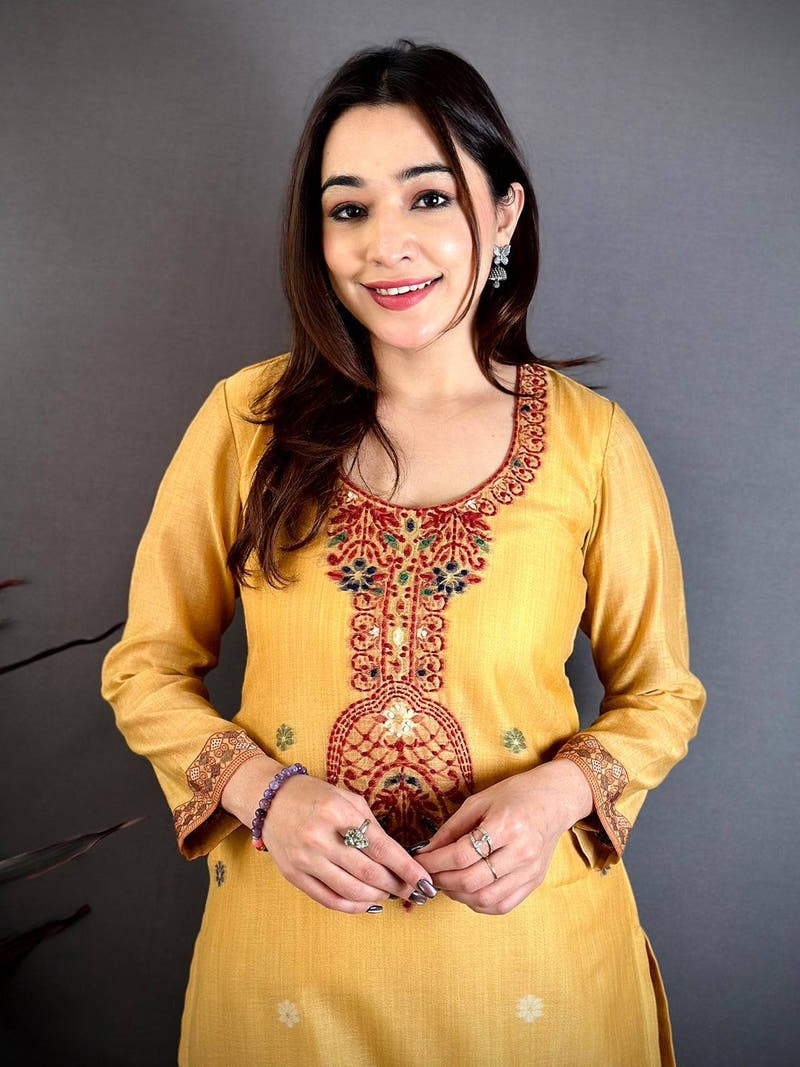 Mustard Grace Hand Embroidered Suit Set
