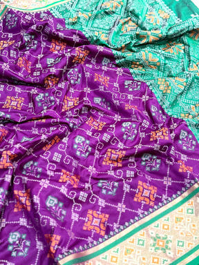 Wine Pochampally Patola Soft Silk Saree