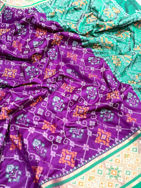 Wine Pochampally Patola Soft Silk Saree