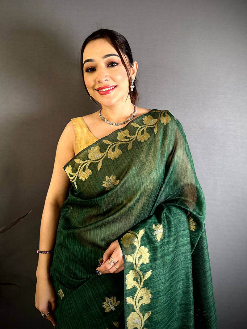 Green Peacock Zari Munga Saree