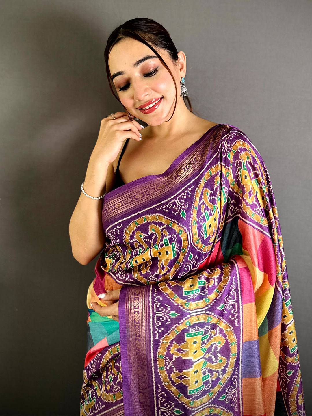 Stylish Digital Check Print Soft Silk Saree