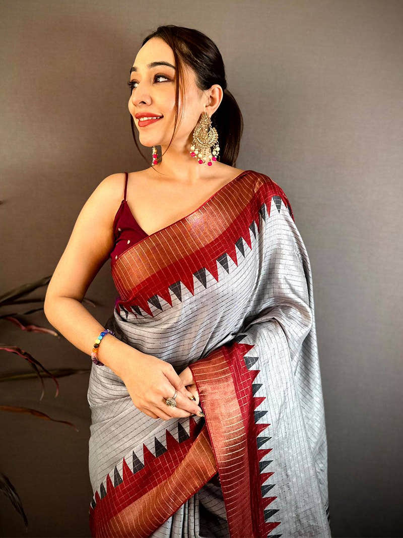 Elegant Black Zari Checks Designer Saree