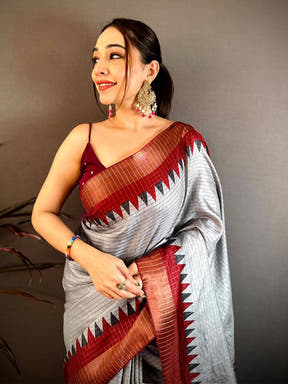 Elegant Black Zari Checks Designer Saree