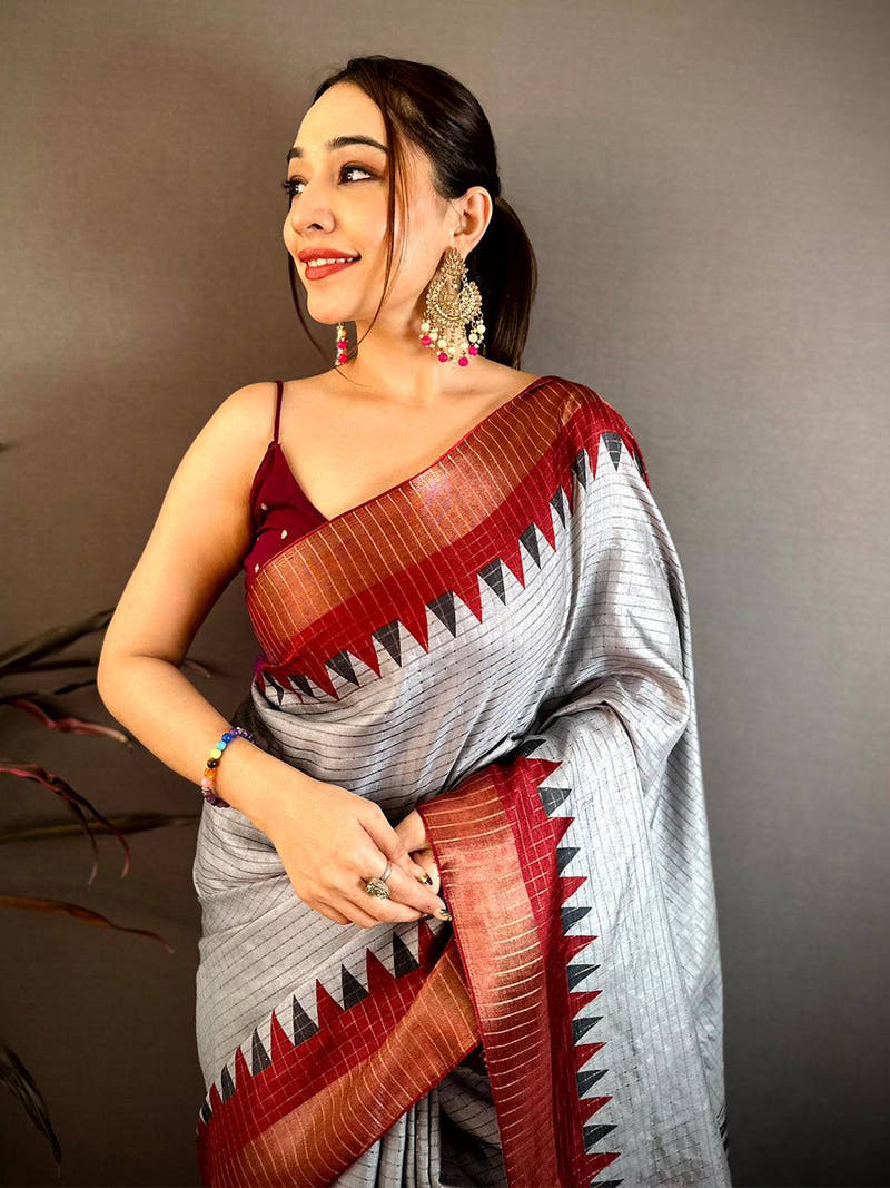 Elegant Black Zari Checks Designer Saree