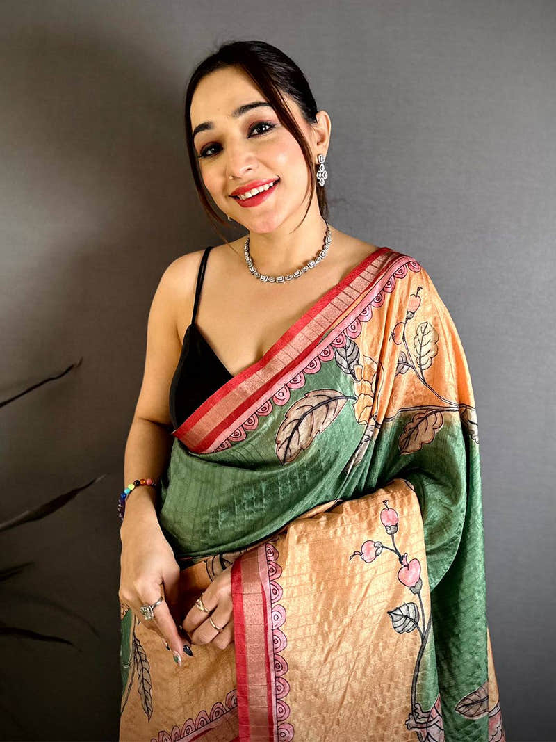 Graceful Tussar Ghicha Digital Art Saree