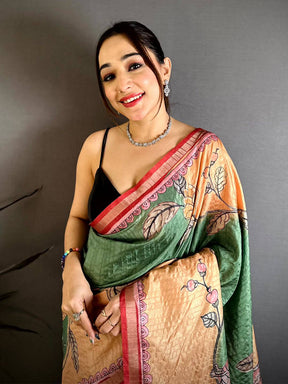 Graceful Tussar Ghicha Digital Art Saree