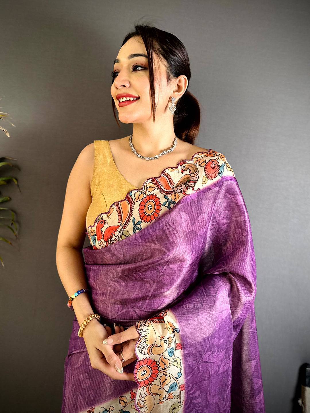 Graceful Pen Kalamkari Shibori Cutwork Saree


