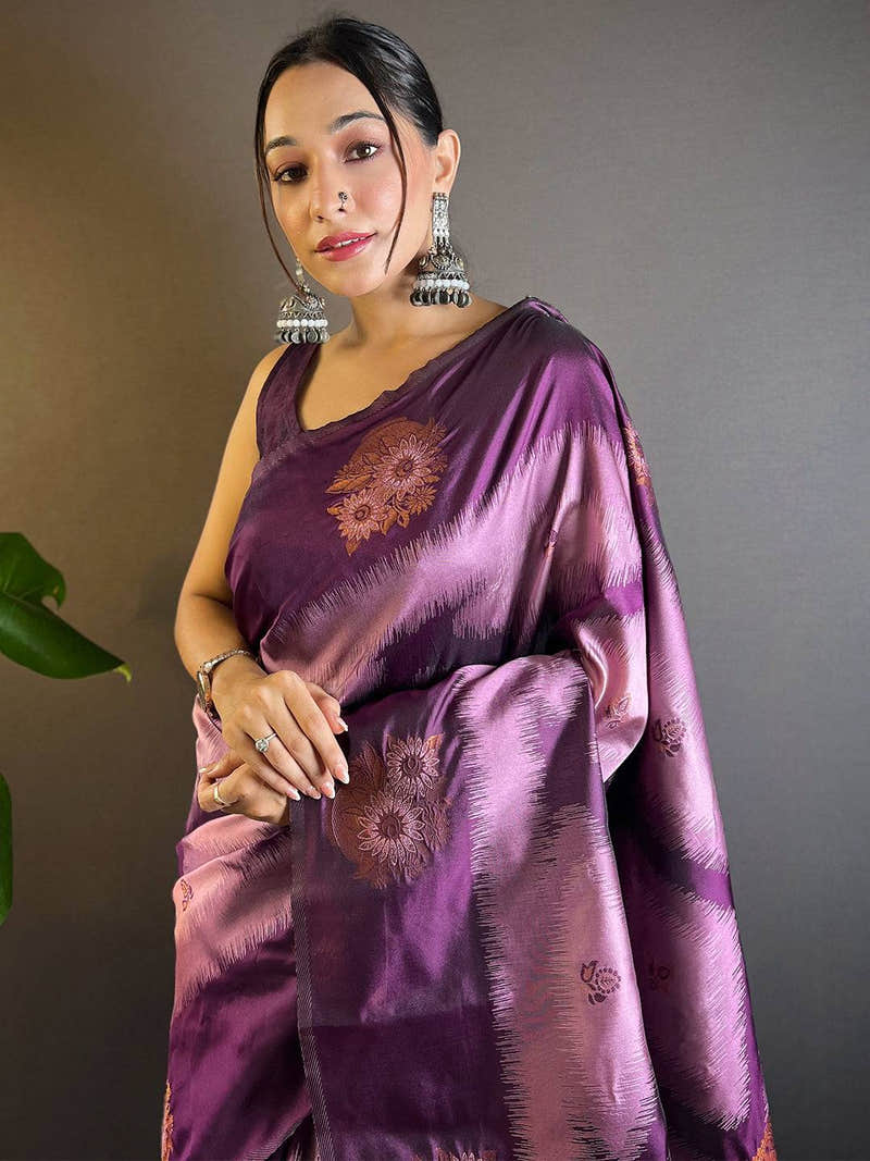 Lavender Tussar Silk Ikkat Weaving Saree