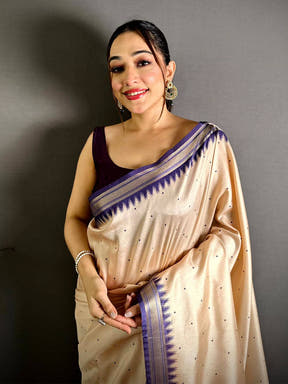 Soft Silk Polka Dot Gaji Lakda Patta Saree