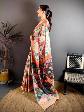 Elegant Pen Kalamkari Ghicha Tussar Saree